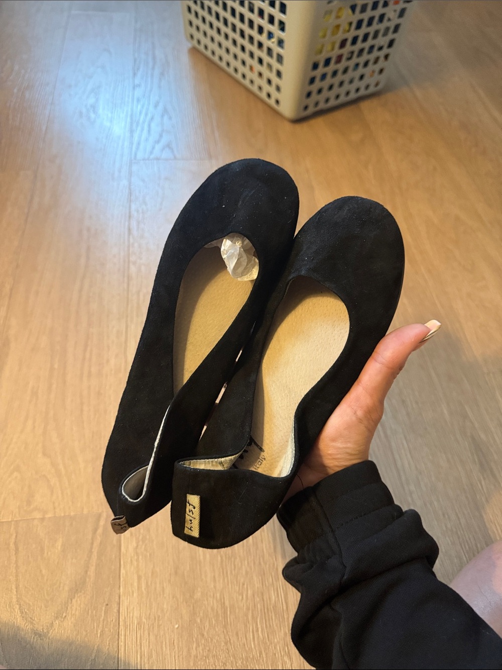 FSNY Italy Classic Black Suede Ballet Flats - Women Size 9